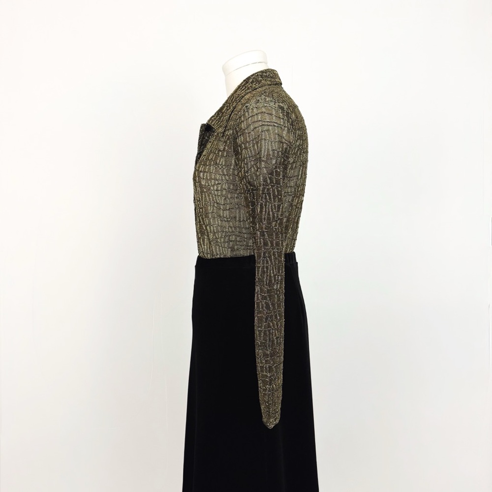 Vintage 90’s Sheer Metallic Textured Button-Front Blouse in Black & Gold Size S - Picture 6 of 9